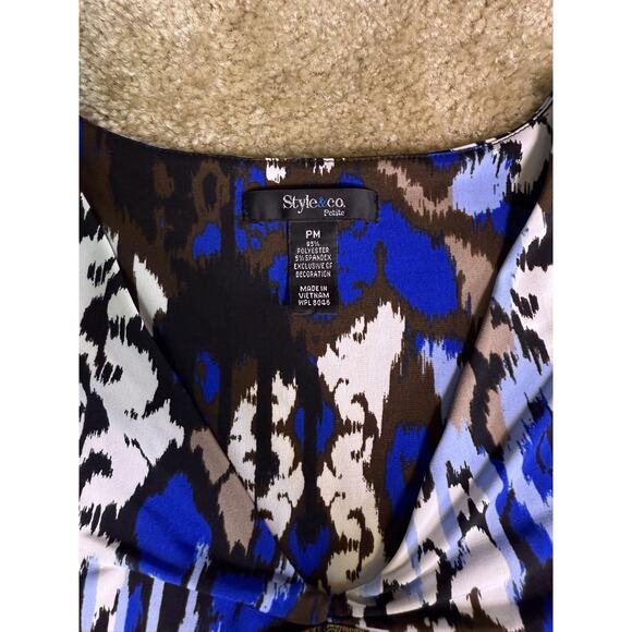 Style And Co Black Blue Retro Dress Size Medium Petite Geometric Print E096 - Picture 6 of 10